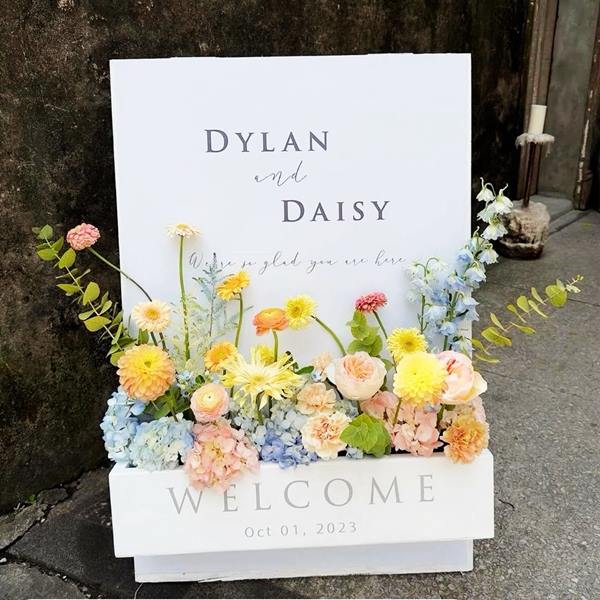 jual sewa flower box welcome to the wedding dylan & daisy rectangle sidoarjo surabaya