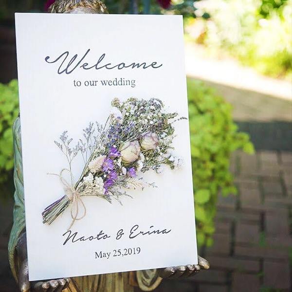 jual sewa flower box welcome to the wedding naoto & erina simple sidoarjo surabaya